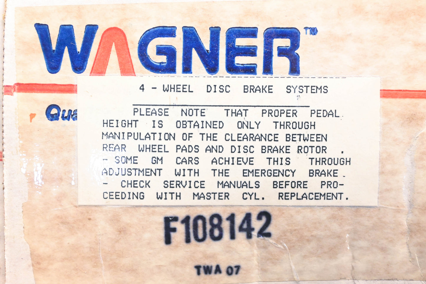 Wagner F108142, MC39576 Master Brake Cylinder NOS