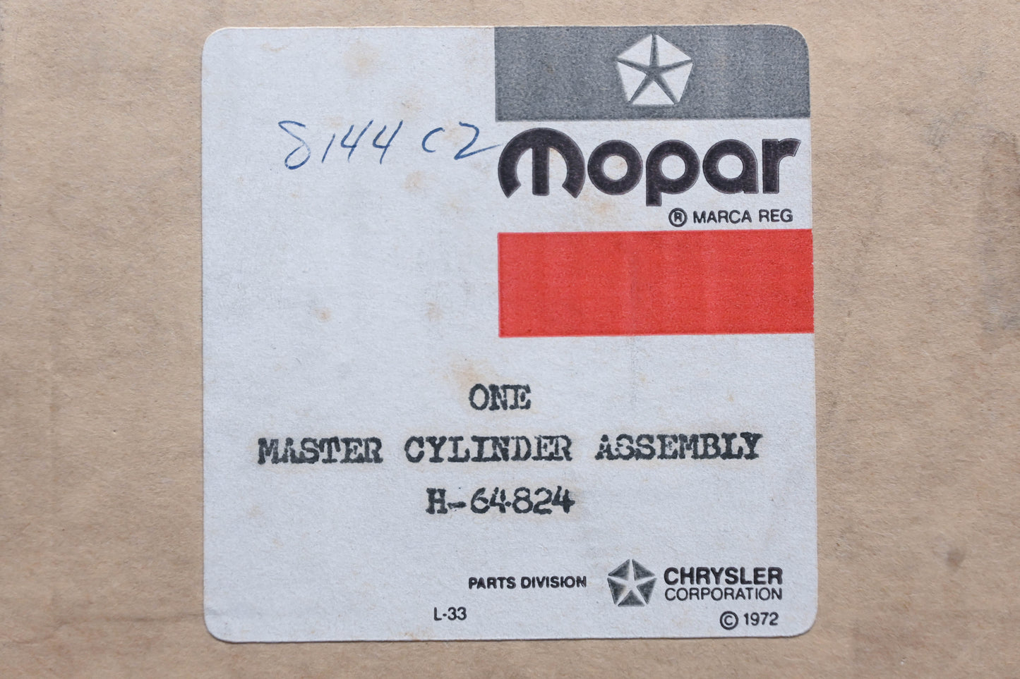 Mopar H64824, MC36231, FF-78229 Master Brake Cylinder NOS