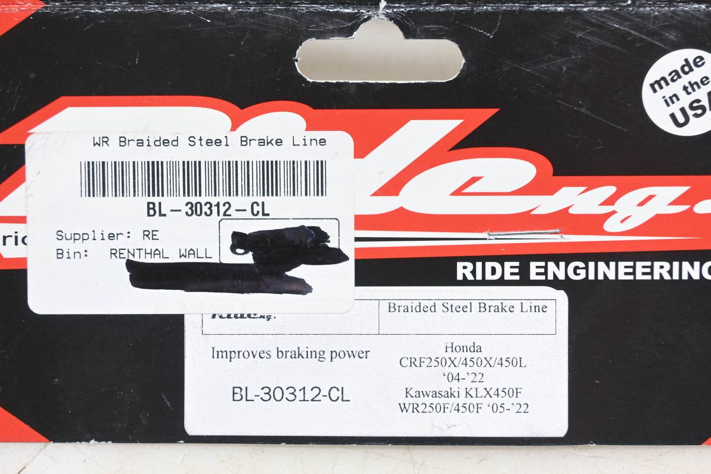 Ride Engineering BL-30312-CL Braided Steel Brake Line NOS