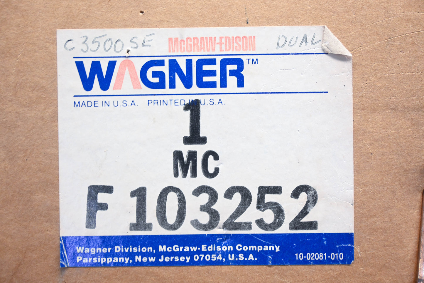 Wagner F103252, 300459 Master Brake Cylinder NOS