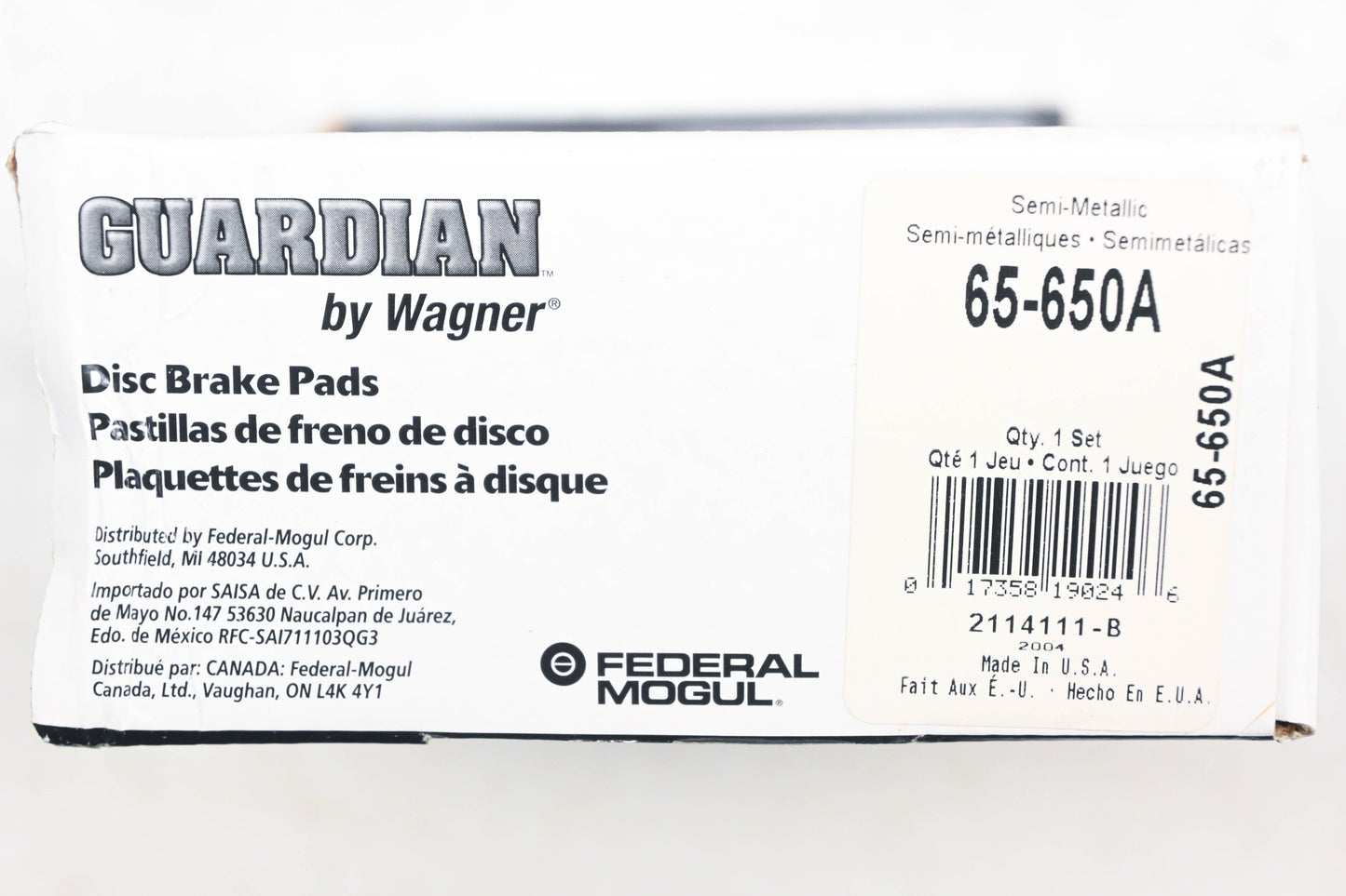 Wagner 65-650A, SGD650M Guardian Disc Brake Pad Kit NOS