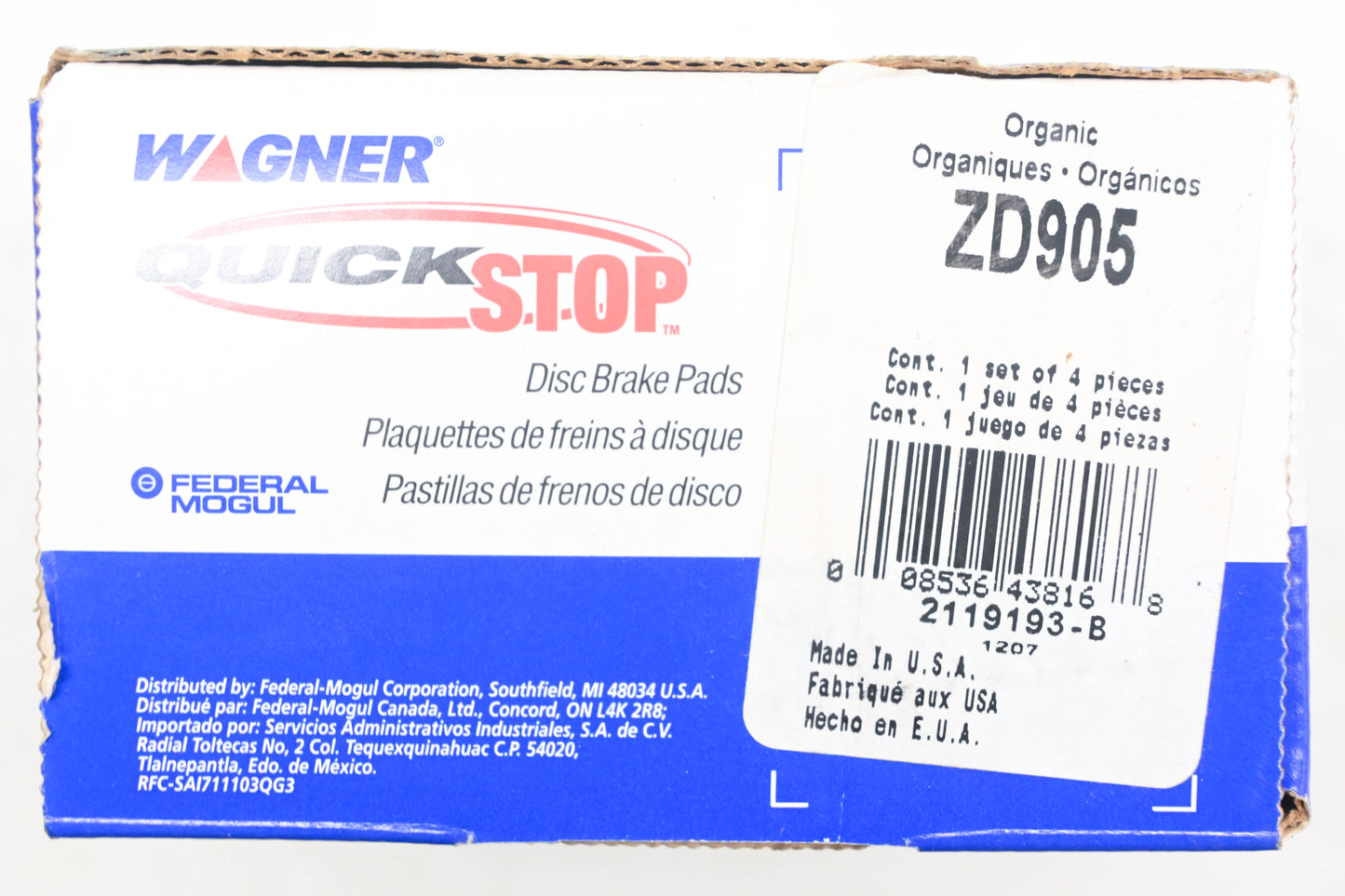 Wagner ZD905 Disc Brake Pad Kit NOS