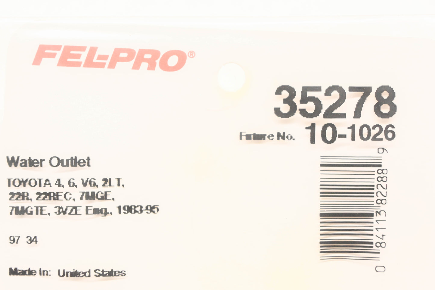 Fel-Pro 35278, 10-1026 Water Outlet Gaskets Qty 2 NOS