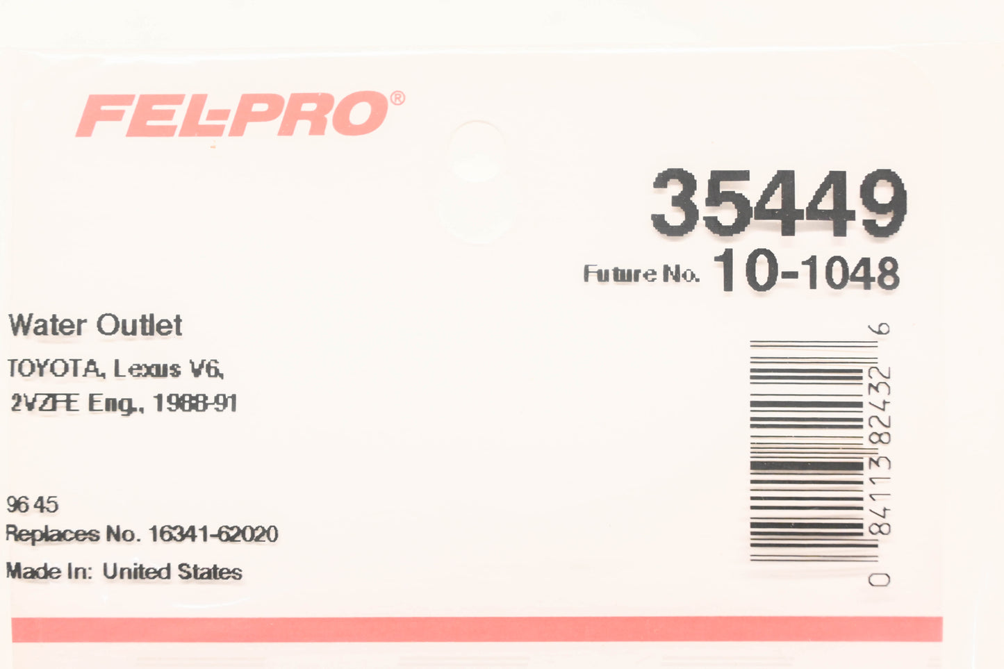 Fel-Pro 35449, 10-1048, 16341-62020 Water Outlet Gasket NOS
