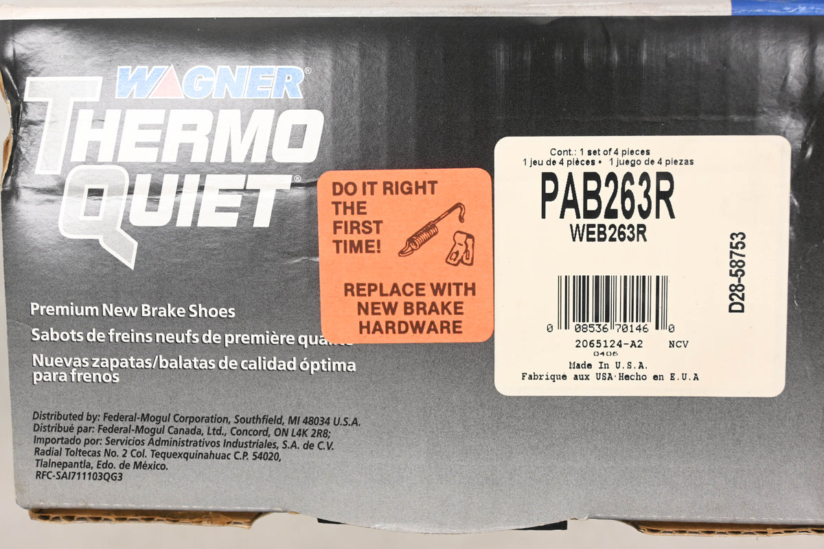 Wagner PAB263R, WEB263R Thermo Quiet Brake Shoe Kit NOS