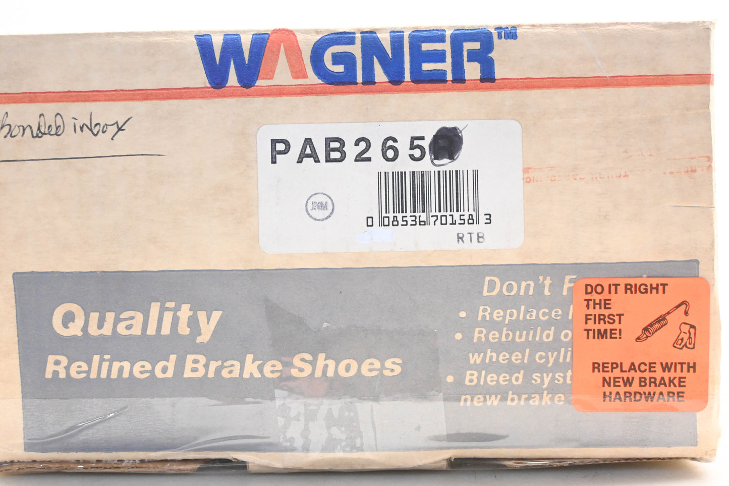 Wagner PAB265 Relined Brake Shoe Kit NOS