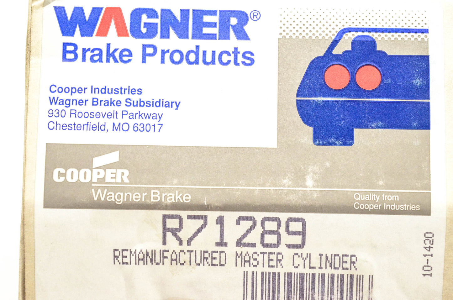 Wagner R71289 Remanufactured Brake Master Cylinder NOS