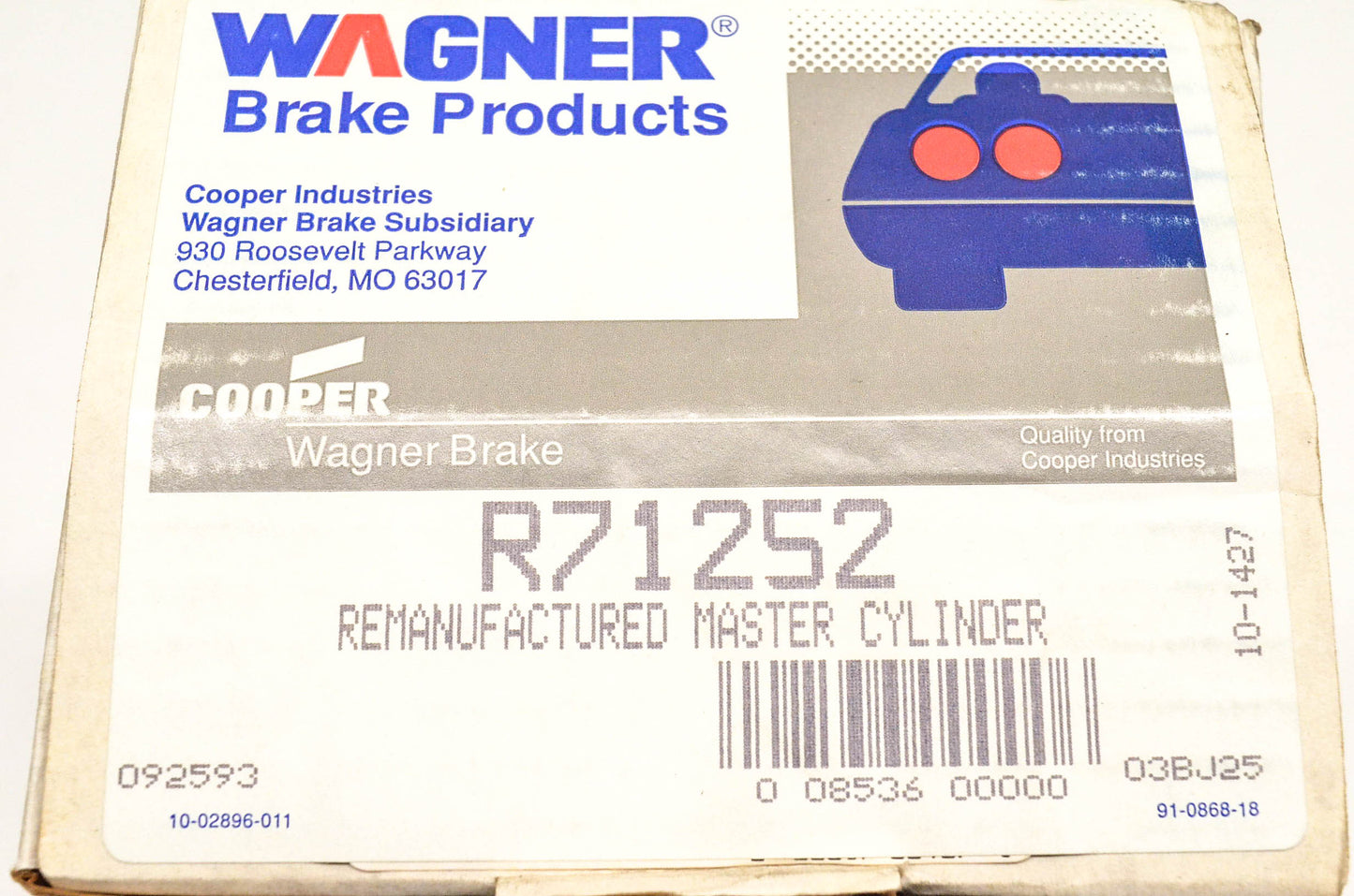 Wagner R71252 Remanufactured Brake Master Cylinder NOS