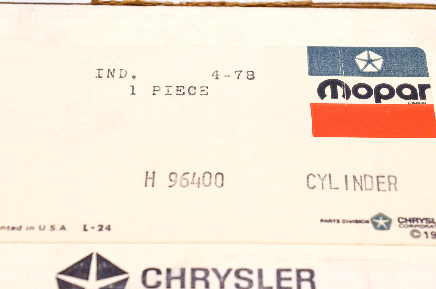 Mopar H-96400, H96400 Master Cylinder Assembly NOS