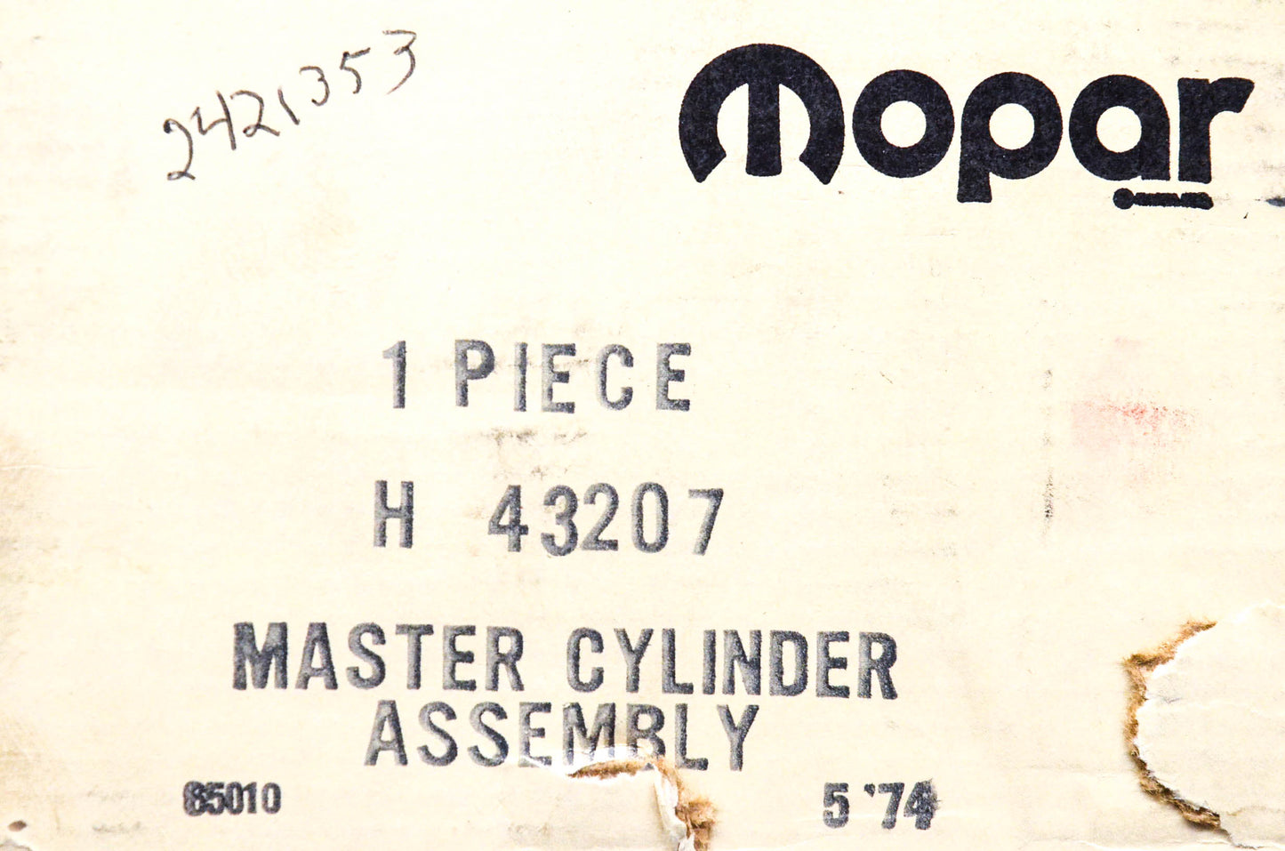Mopar H-43207, H-43207 Master Cylinder Assembly NOS
