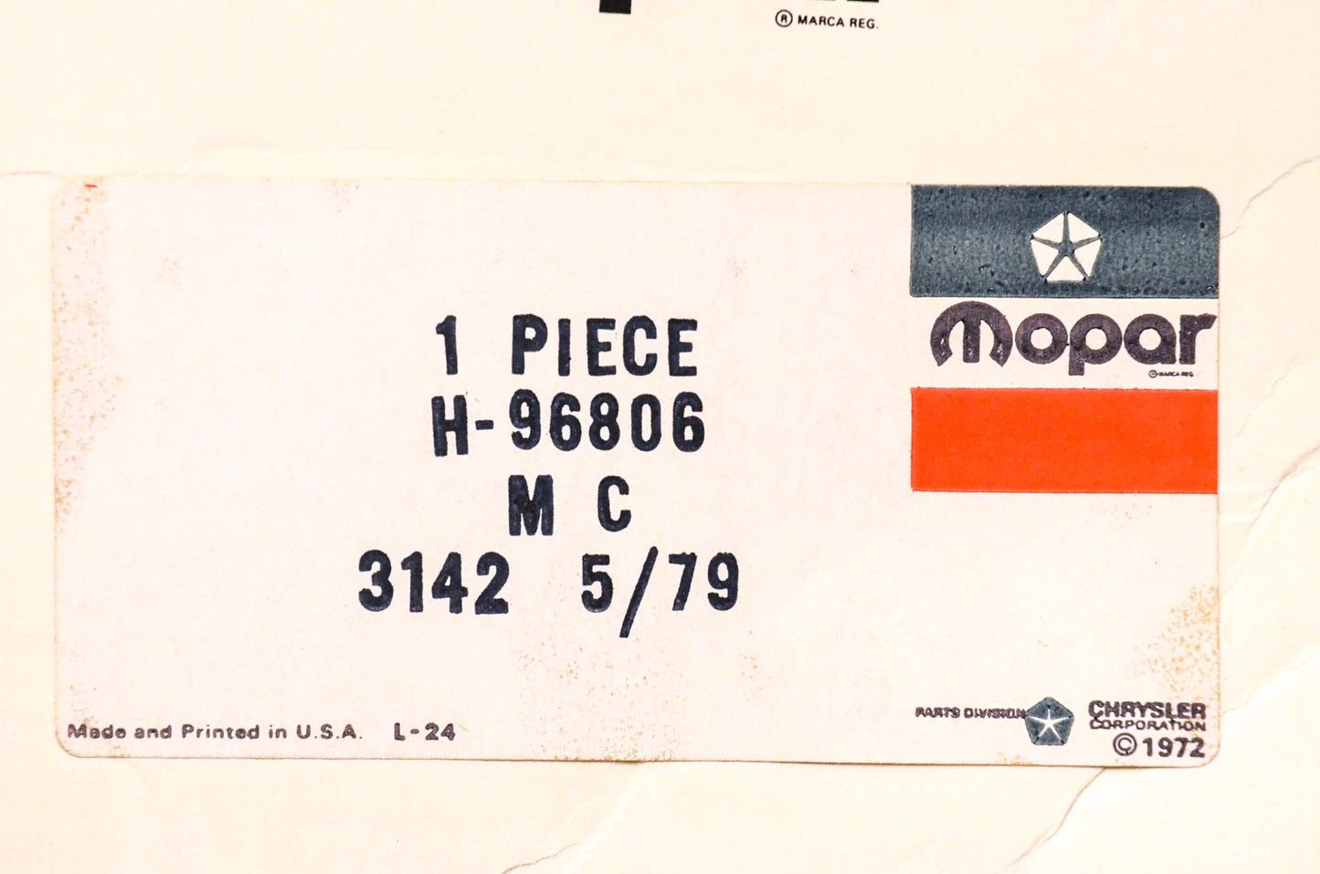 Mopar H-96806, H96806 Master Cylinder Assembly NOS