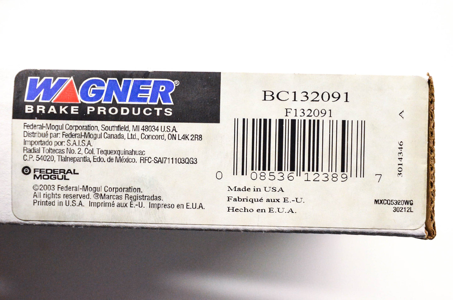 Wagner BC132091, F132091 Brake Cable NOS