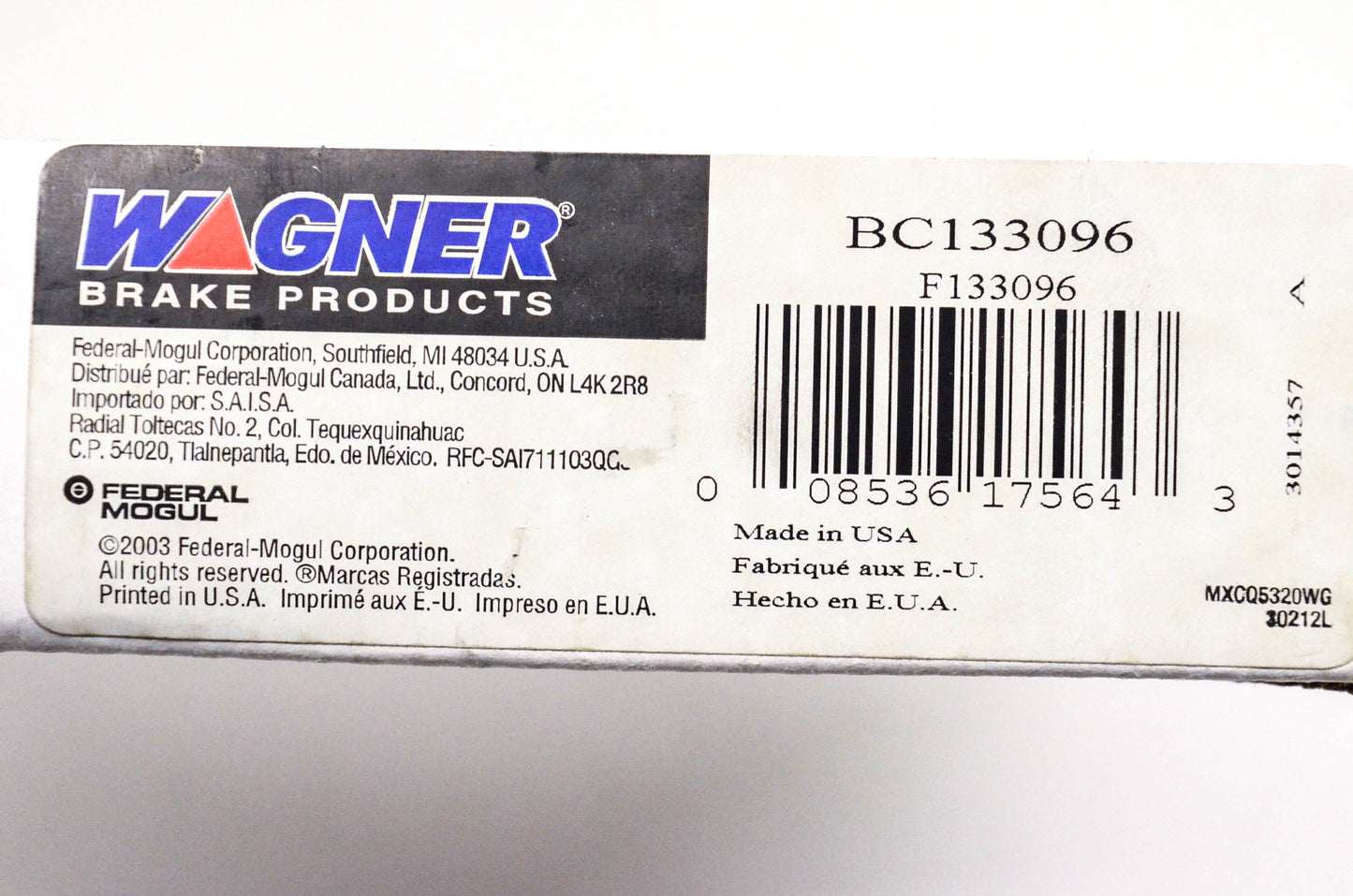 Wagner BC133096, F133096 Brake Cable NOS