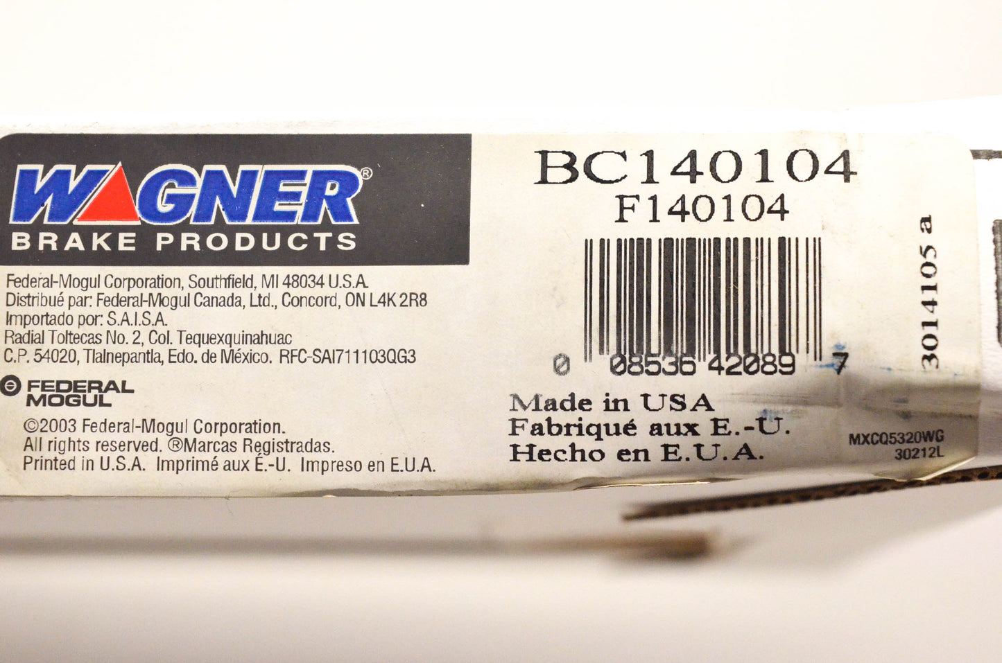 Wagner BC140104, F140104 1993-1997 Ford Bronco F-250 350 Parking Brake Cable NOS