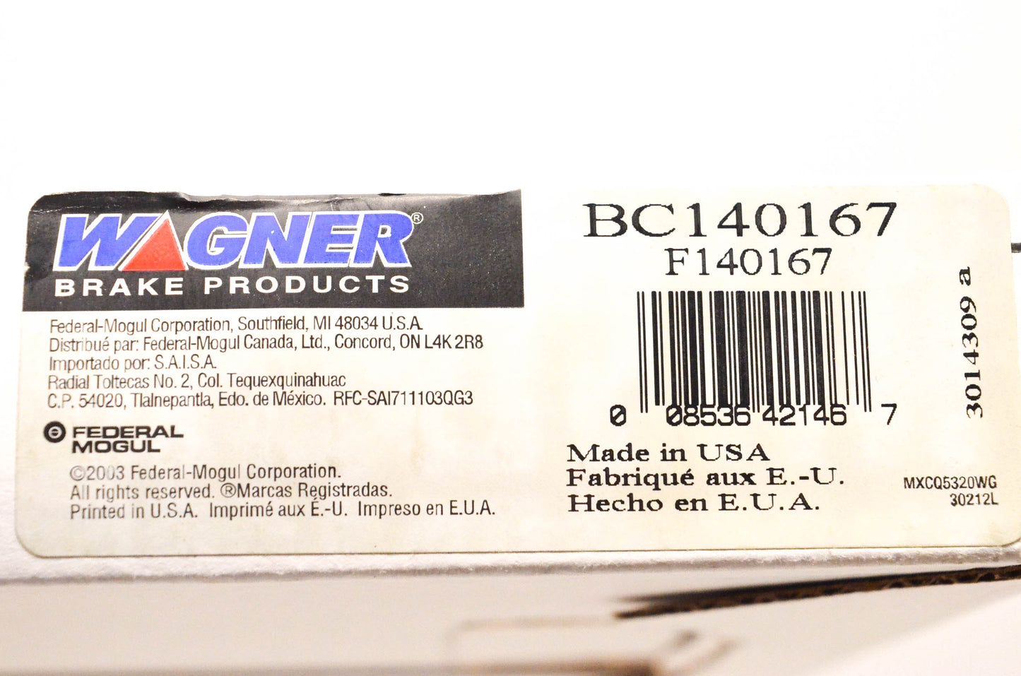 Wagner BC140167, F140167 Ford F-250 350 F Super Duty Parking Brake Cable NOS