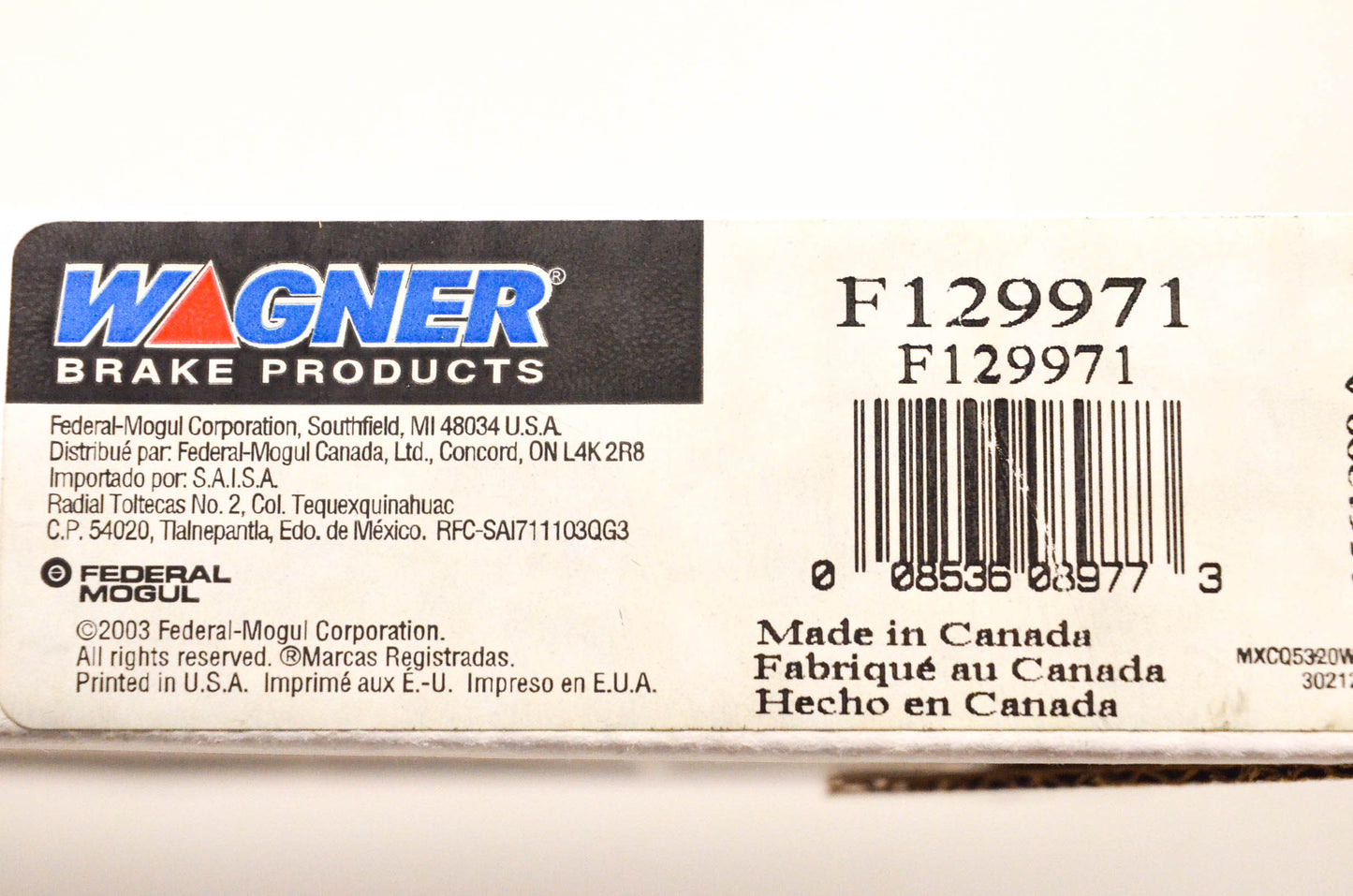 Wagner F129971 Parking Brake Cable NOS