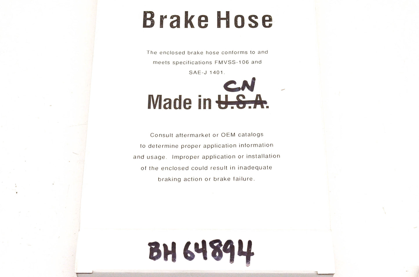 Aftermarket BH64894 Brake Hydraulic Hose Rear Left/Right NOS