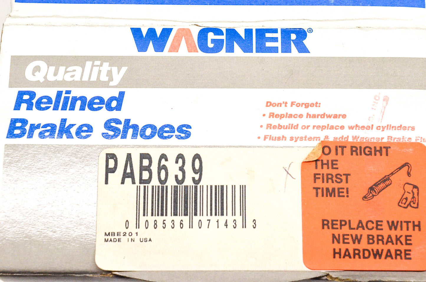 Wagner PAB639 Relined Brake Shoe Kit NOS