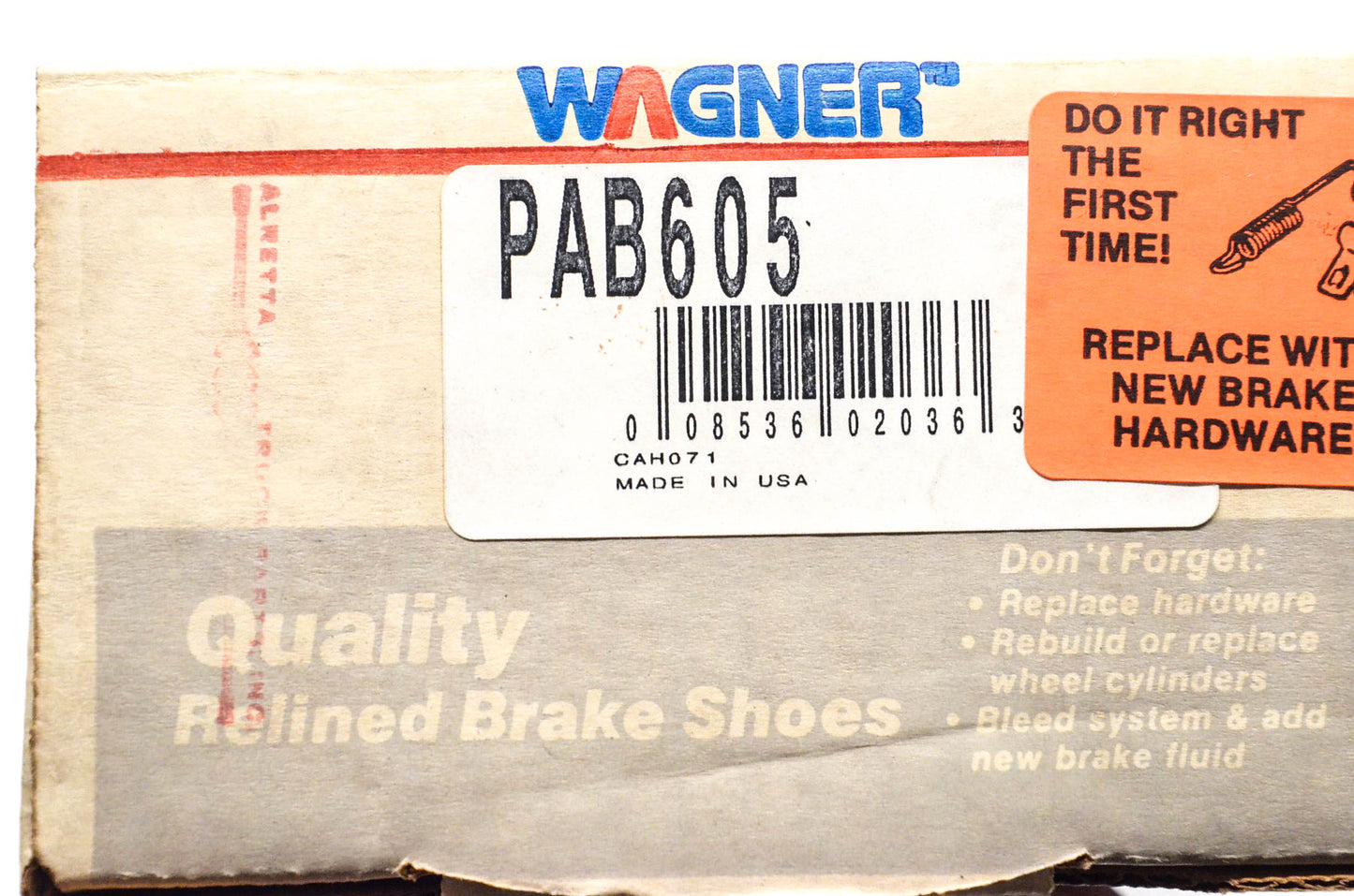 Wagner PAB605 Relined Brake Shoe Kit NOS