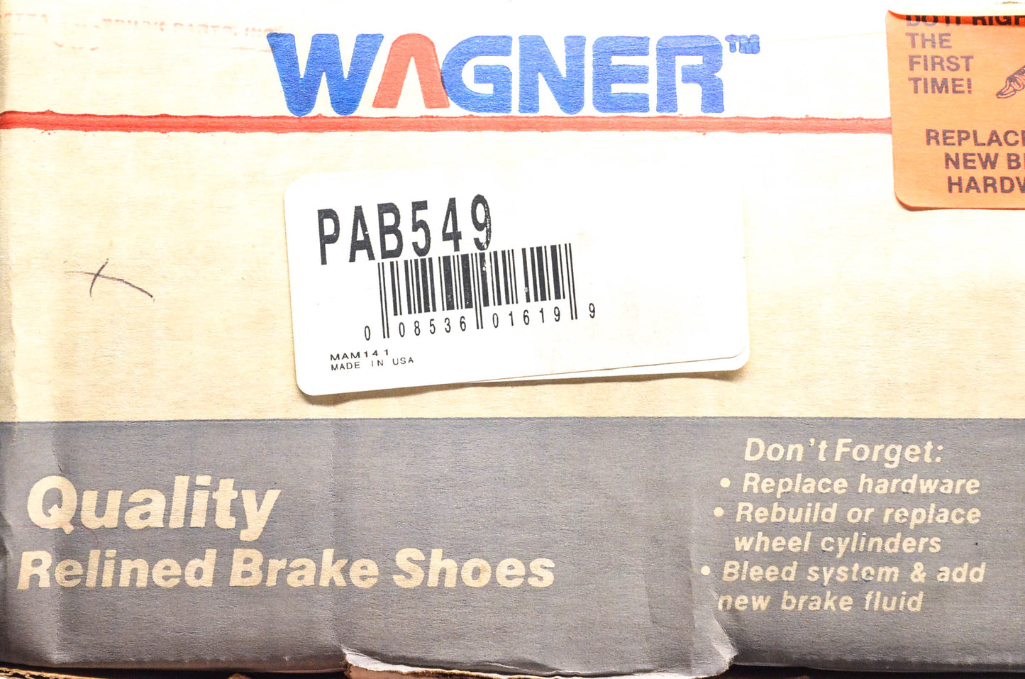 Wagner PAB549 Relined Brake Shoe Kit NOS