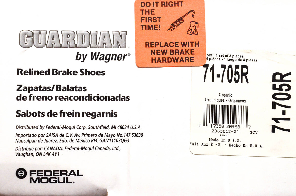 Wagner 71-705R Guardian Relined Brake Shoe Kit NOS
