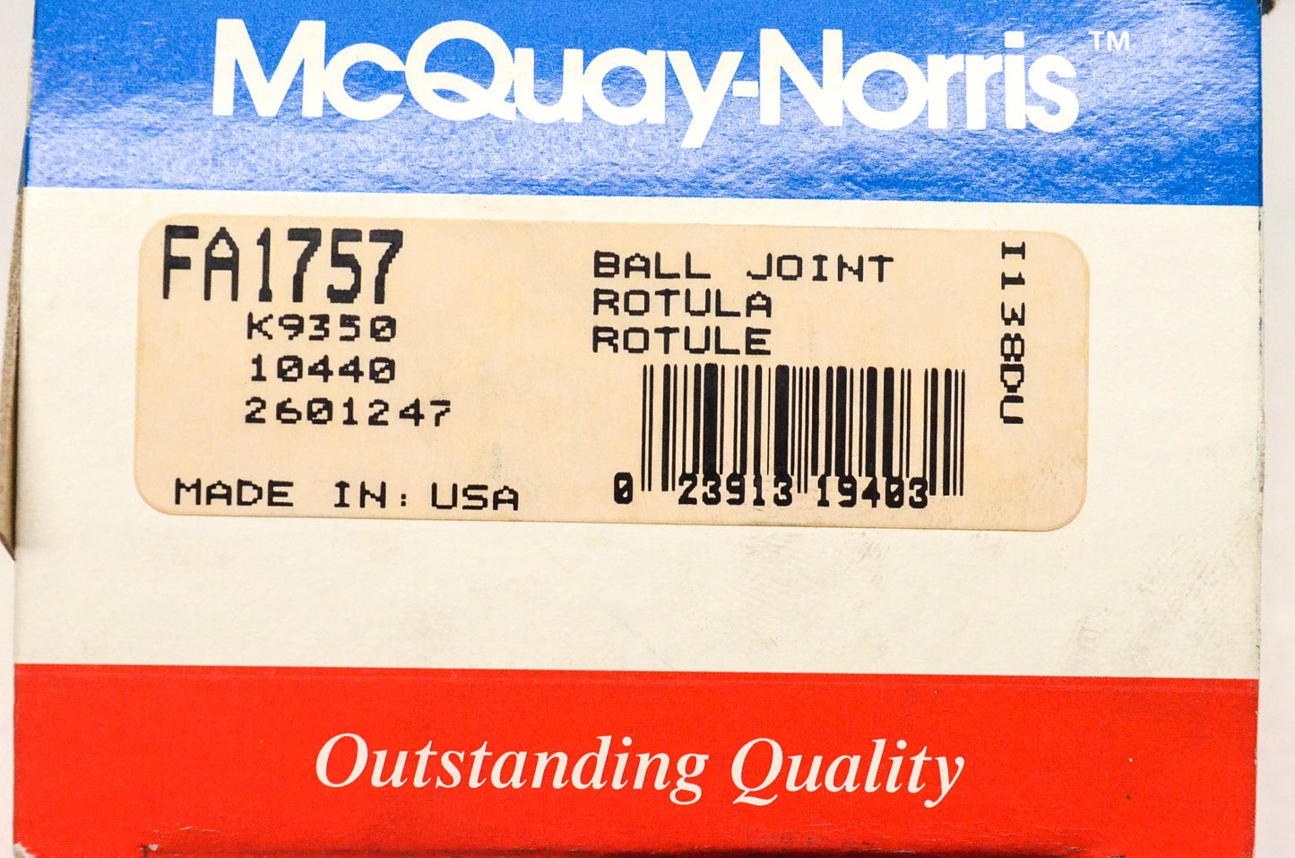 McQuay-Norris FA1757, K9350, 2601247 Ball Joint Kit NOS