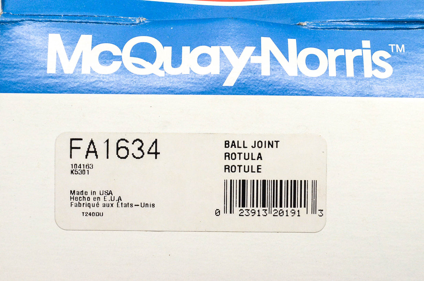 McQuay-Norris FA1634, 104163, K5301 Ball Joint Kit NOS