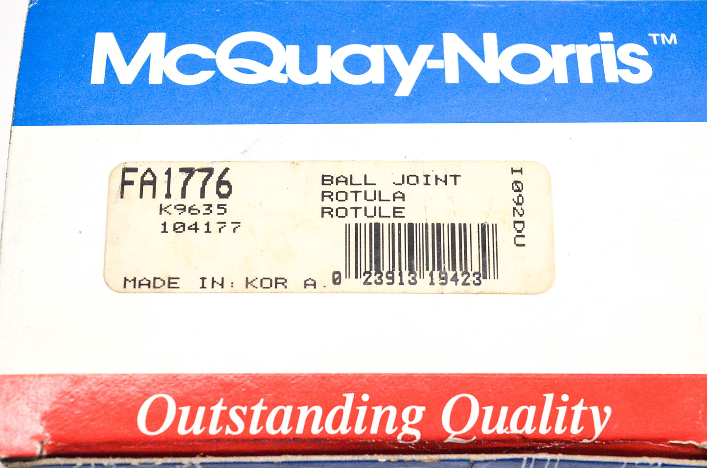 McQuay-Norris FA1776, K9635, 104177 Ball Joint Kit NOS