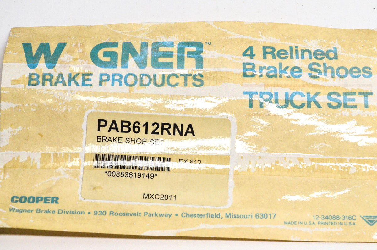 Wagner PAB612RNA Relined Brake Shoe Kit NOS