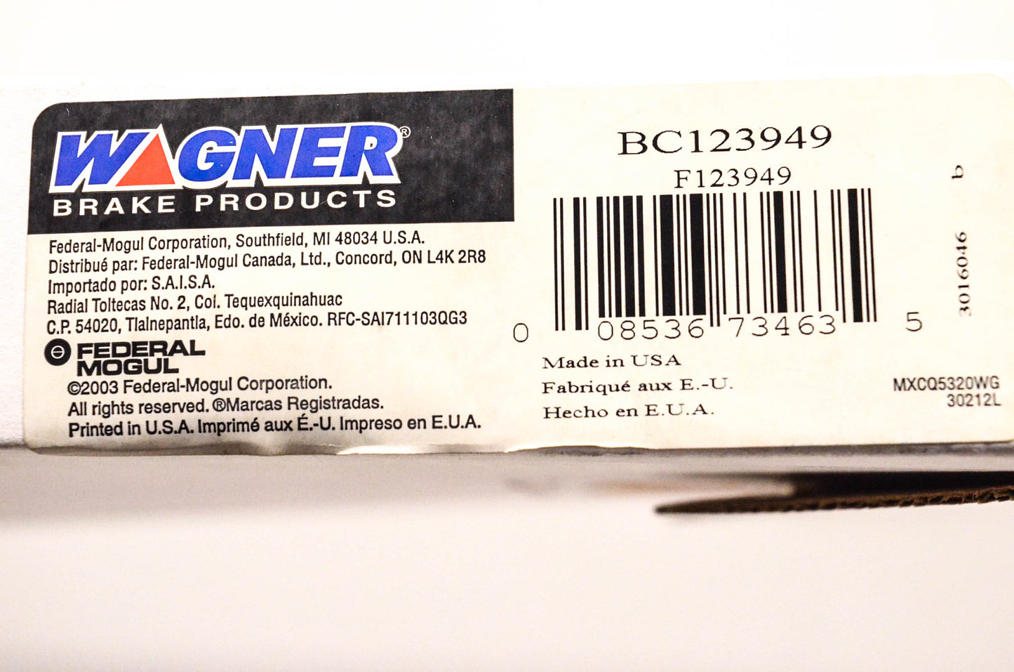 Wagner BC123949, F123949 Brake Cable NOS