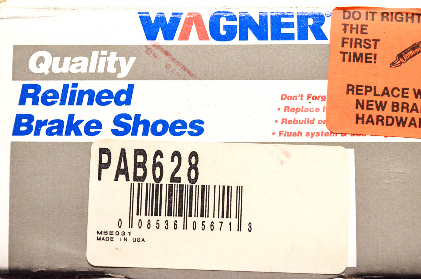 Wagner PAB628 Relined Brake Shoe Kit NOS