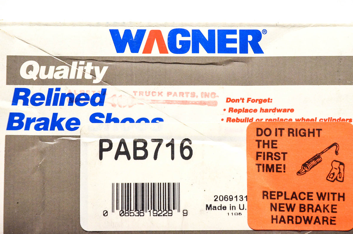 Wagner PAB716 Relined Brake Shoe Kit NOS