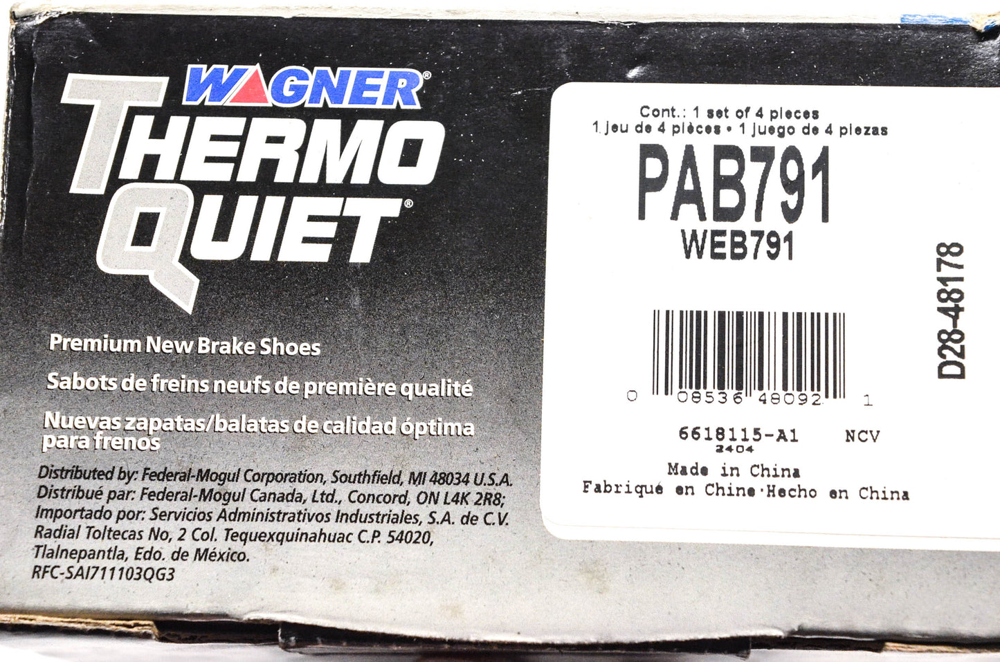Wagner PAB791, WEB791 Thermo Quiet Brake Shoe Kit NOS