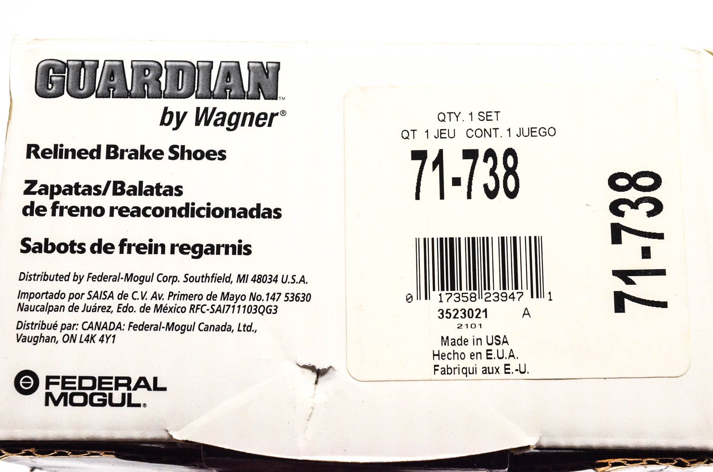 Wagner 71-738 Guardian Relined Brake Shoe Kit NOS