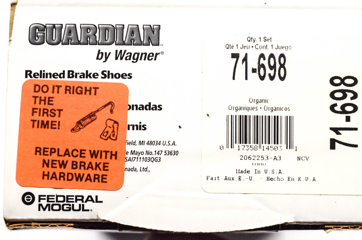Wagner 71-698 Guardian Relined Brake Shoe Kit NOS