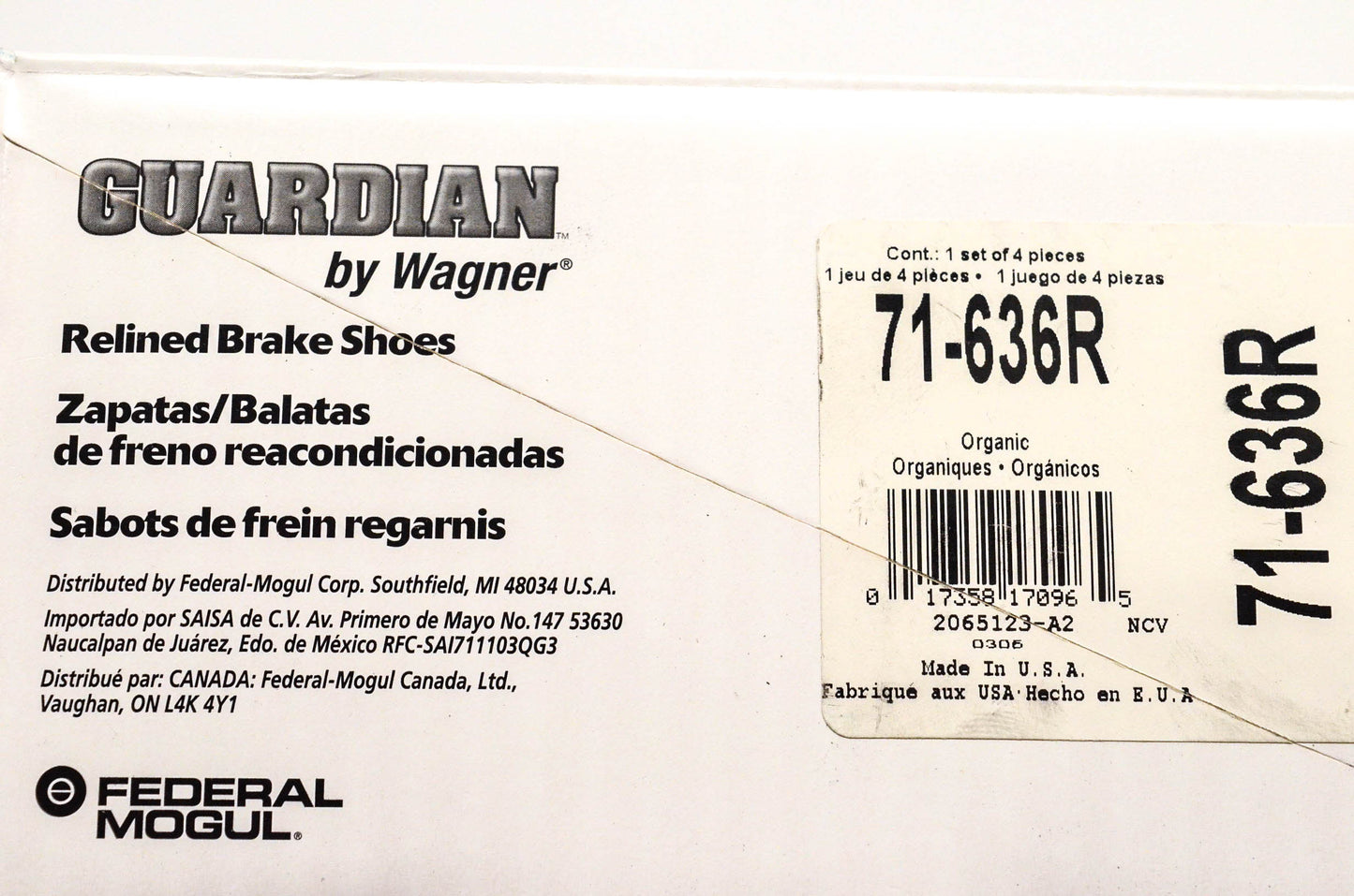 Wagner 71-636R Guardian Relined Brake Shoe Kit NOS