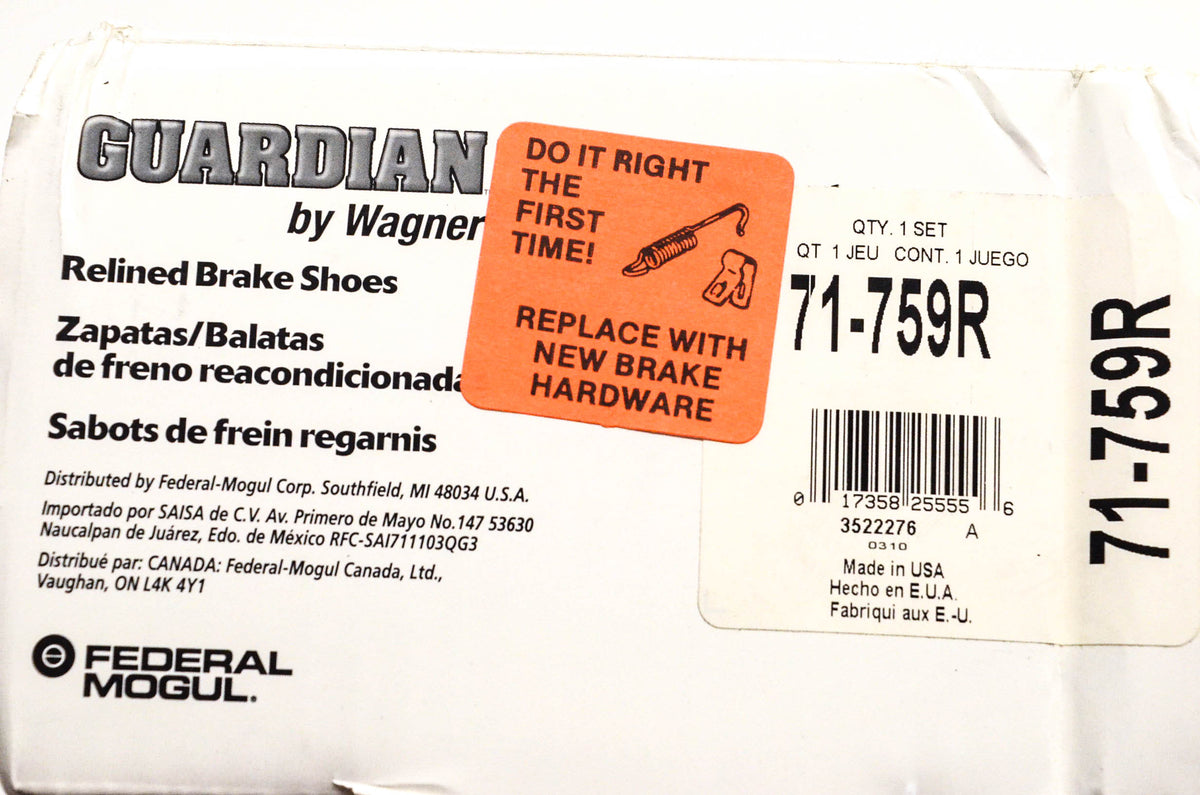 Wagner 71-759R Guardian Relined Brake Shoe Kit NOS