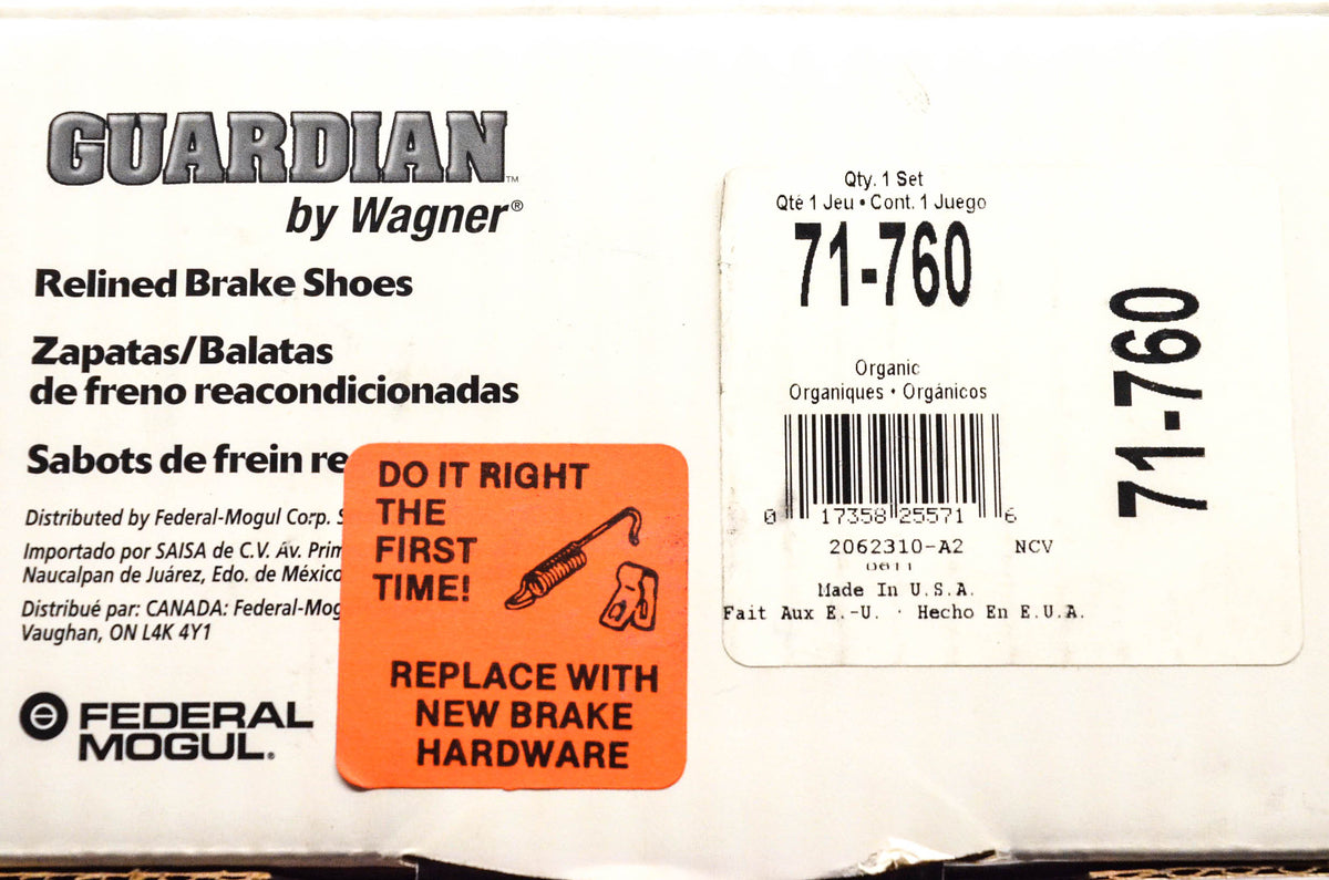 Wagner 71-760 Guardian Relined Brake Shoe Kit NOS