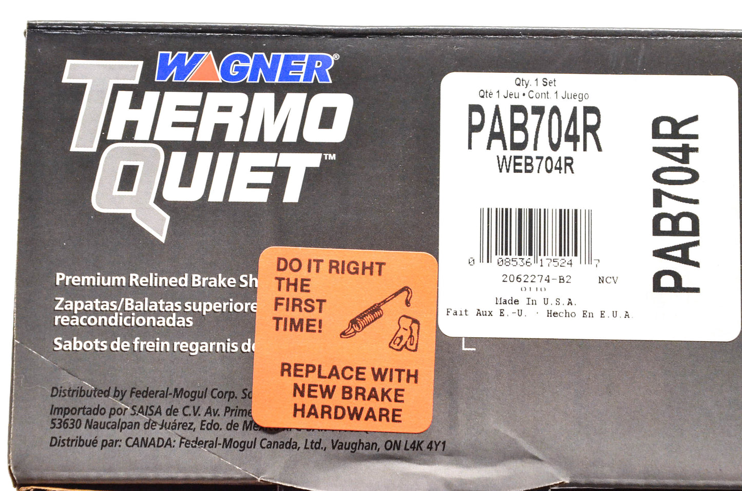 Wagner PAB704R, WEB704 Thermo Quiet Brake Shoe Kit NOS