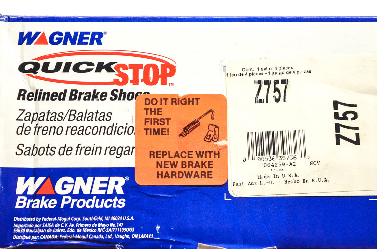Wagner Z757 Quick Stop Relined Brake Shoe Kit NOS