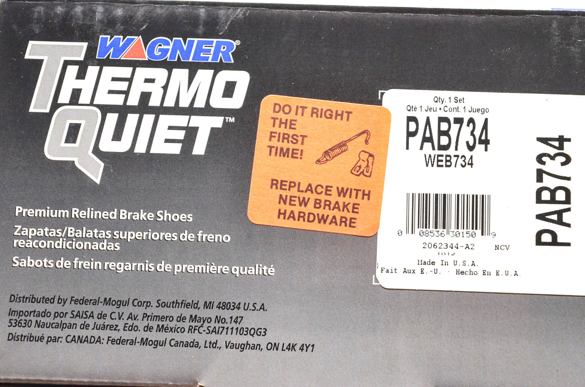 Wagner PAB734, WEB734 Thermo Quiet Relined Brake Shoe Kit NOS