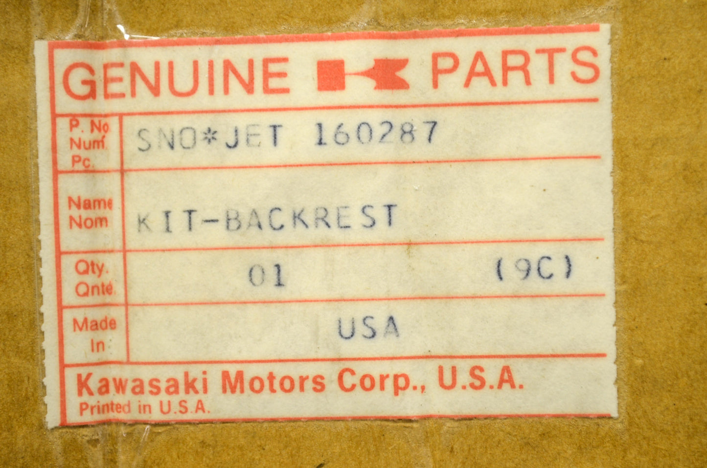 OEM Kawasaki 160287 Backrest Kit NOS