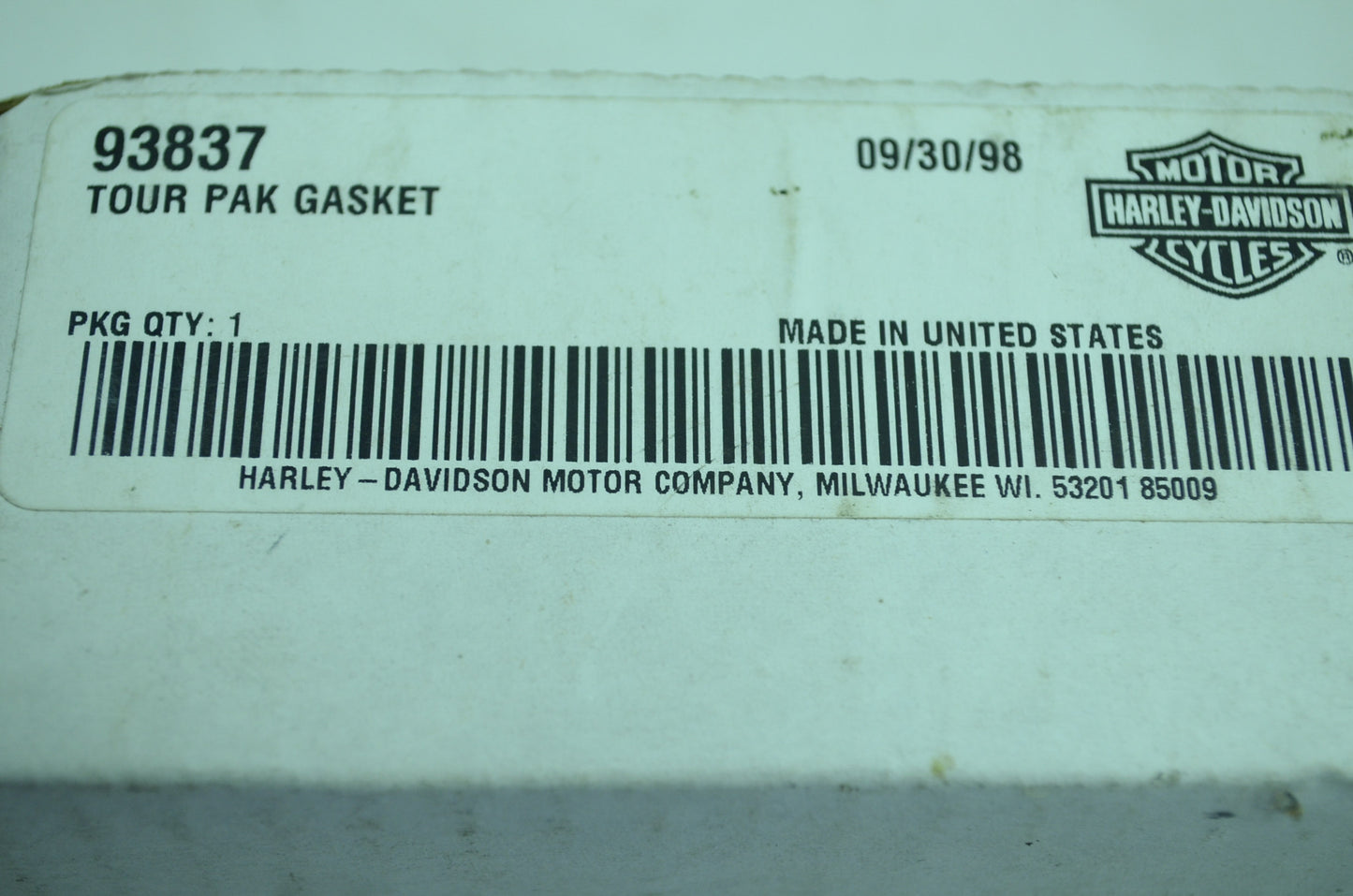 NEW OEM Harley Davidson Tour Pack Gasket 93837 NOS