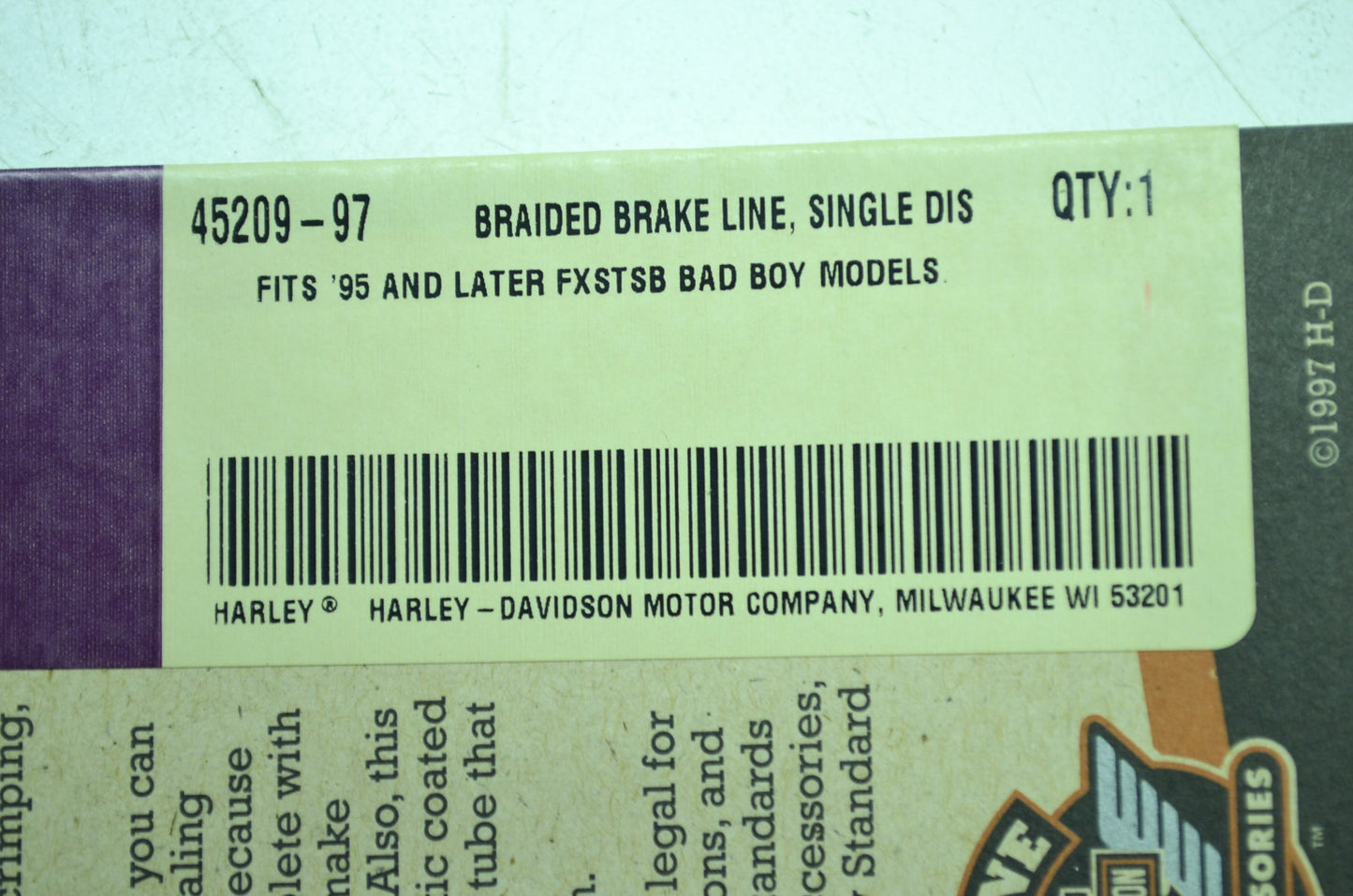 OEM Harley-Davidson 45209-97 Stainless Steel Brake Line Kit NOS