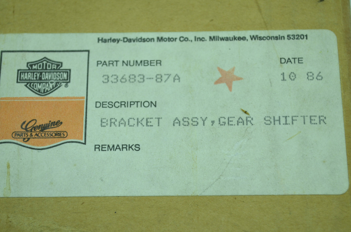 OEM Harley-Davidson 33683-87A Shift Bracket Assembly NOS