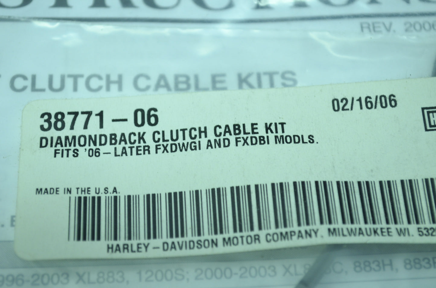 NEW OEM Harley Davidson Black Diamond Clutch Cable Braided 38771-06 NOS