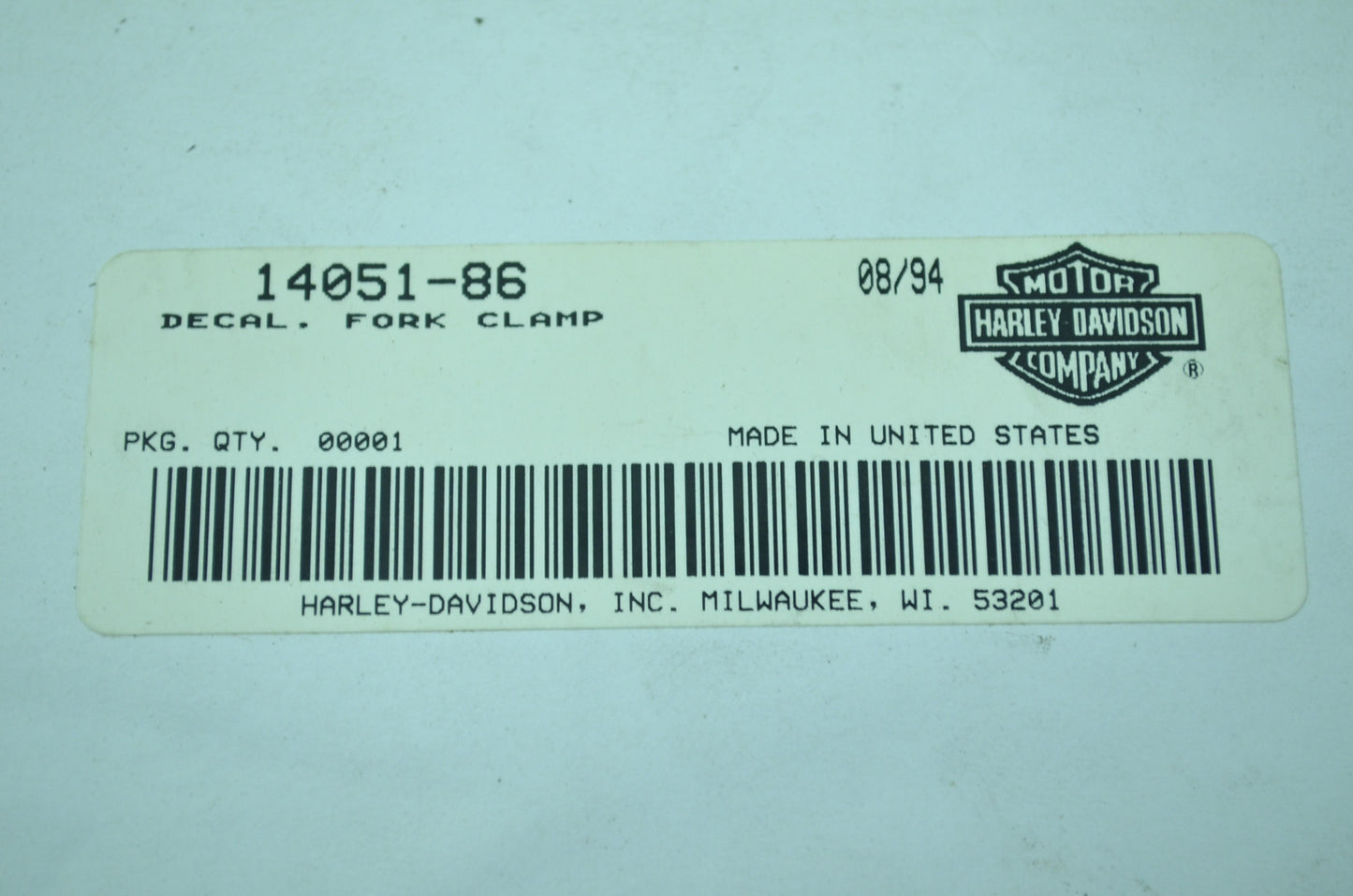 OEM Harley-Davidson 14051-86 Fork Clamp Decal NOS