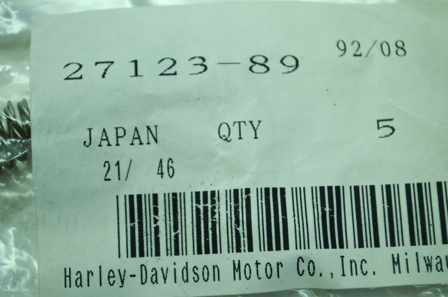 OEM Harley-Davidson 27123-89 Accelerator Pump Spring NOS
