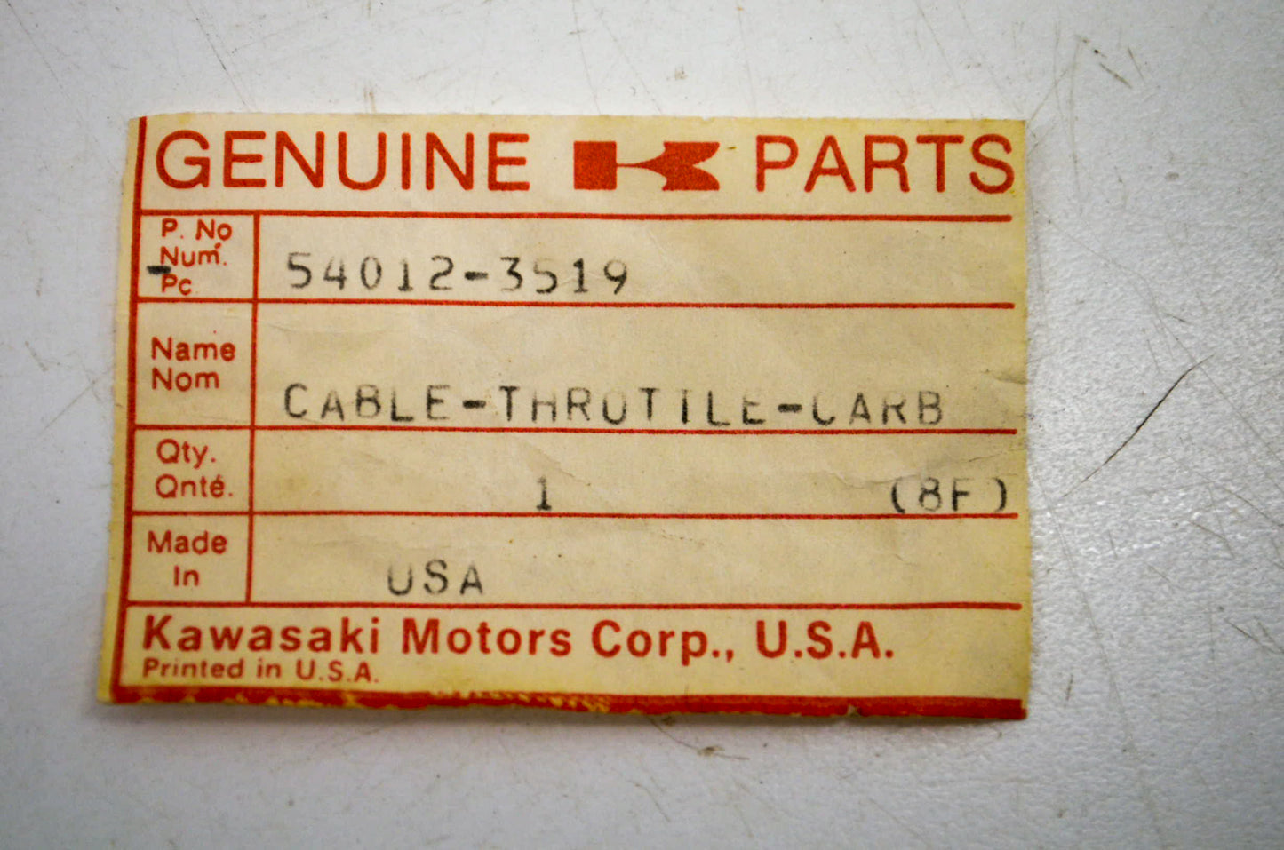 New OEM Kawasaki 54012-3519 Throttle Cable NOS