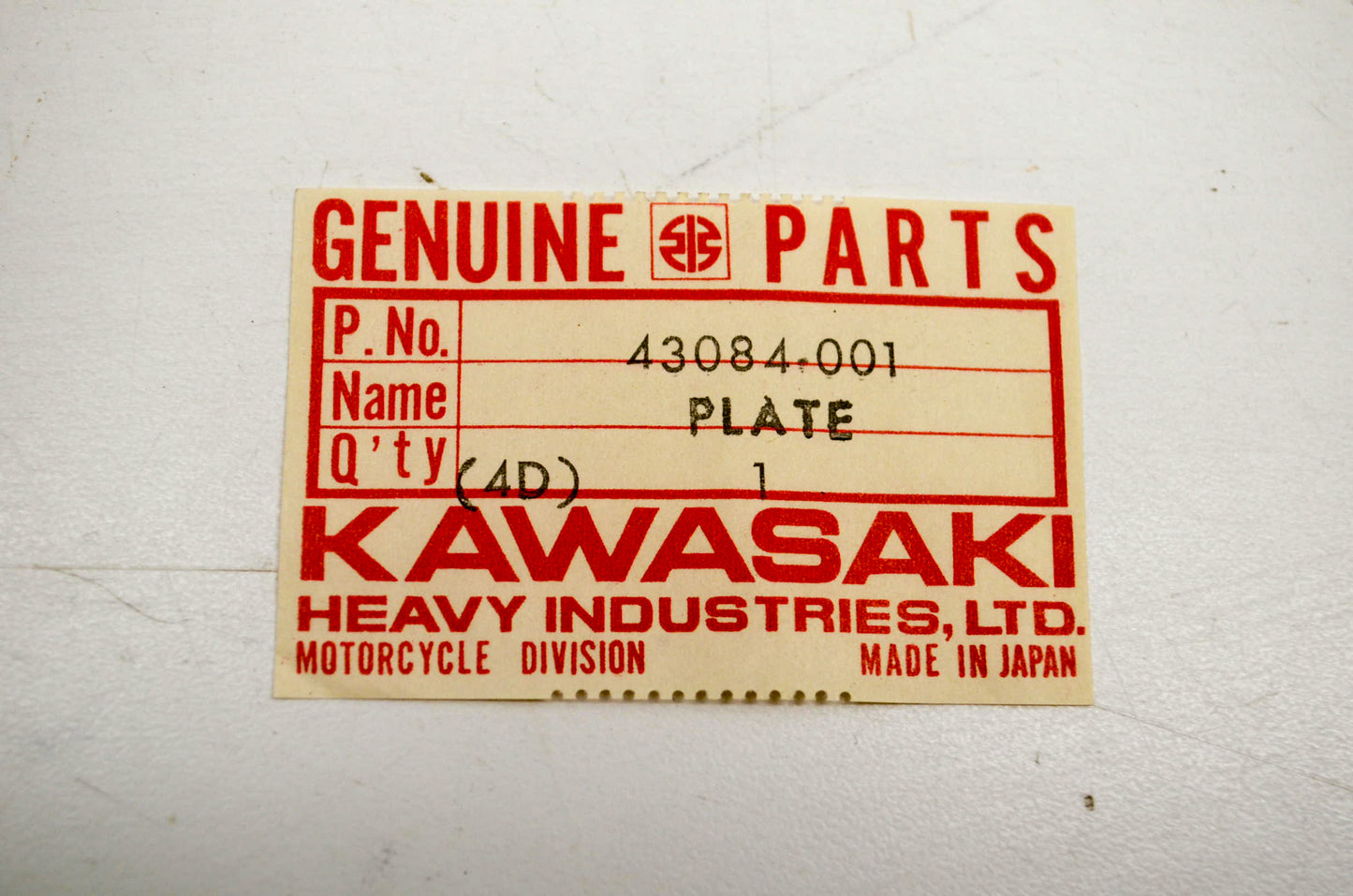 New OEM Kawasaki 43084-001 Front Brake Pad Plate QTY 2 NOS